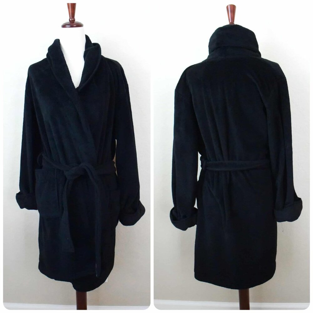 *Josie Natori* Black  Long Cozy Robe - size SMALL! - FAST SHIP!